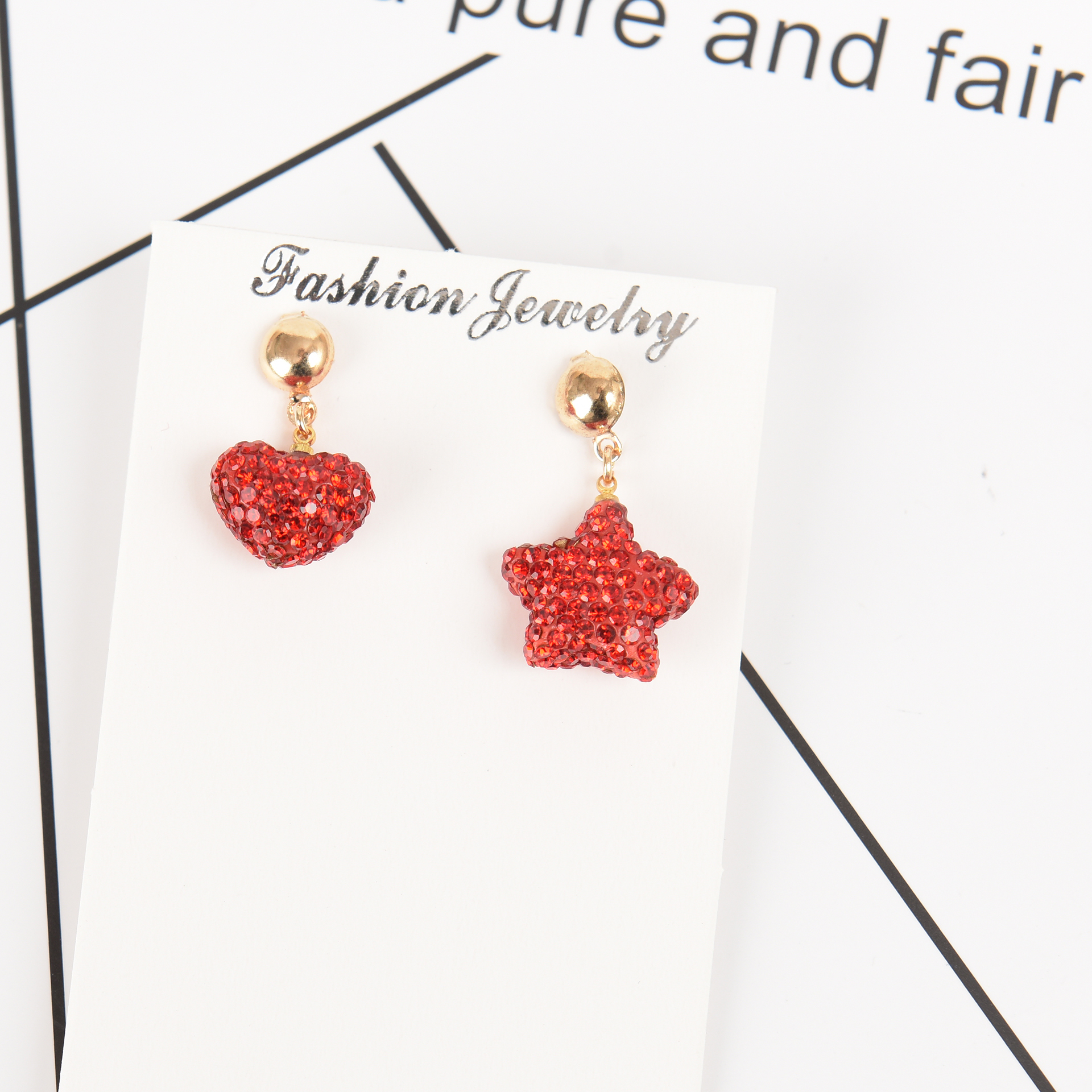 Heart-shaped, five-pointed star AB style Korean earrings detail image 1