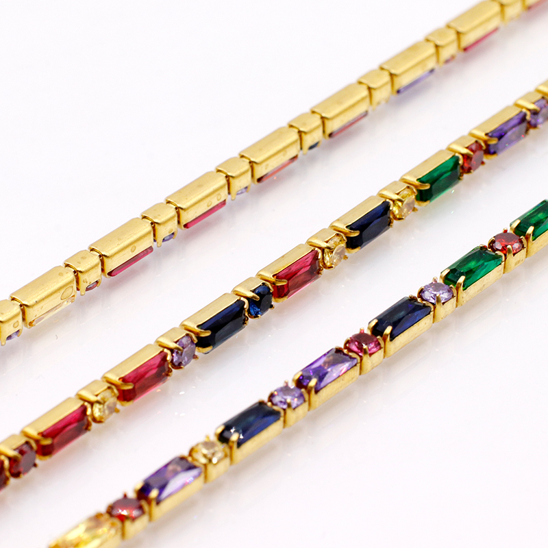 【 Rectangular & Round 】 Rectangular meta-shaped zircon claw chain, copper studded with diamonds, handcrafted chain, nail art, clothing and jewelry in stock 6 detail image 1