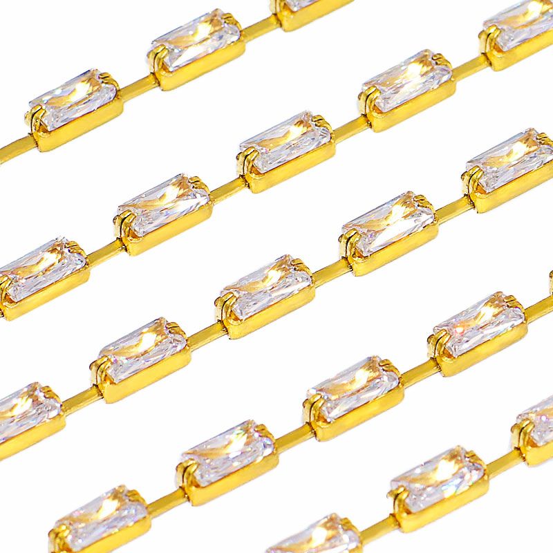 Yili Zircon claw chain: Shop around. Rectangular zircon claw chain 2*4/3*7mm vertical row vertical sparse zircon chain manufacturer wholesale Specification image