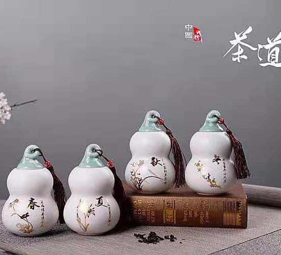 Dingyao small gourd tea canister matte ceramic seal canister Mini Zen tea canister