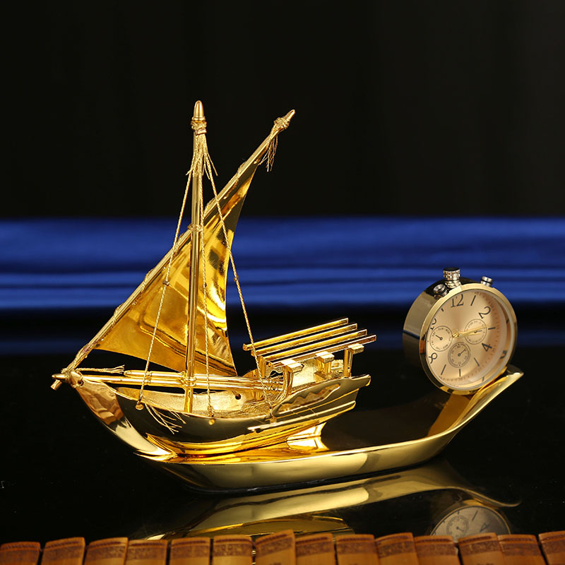 汽车用品金色时钟帆船摆饰车内合金一帆风顺摆件一件代发详情1