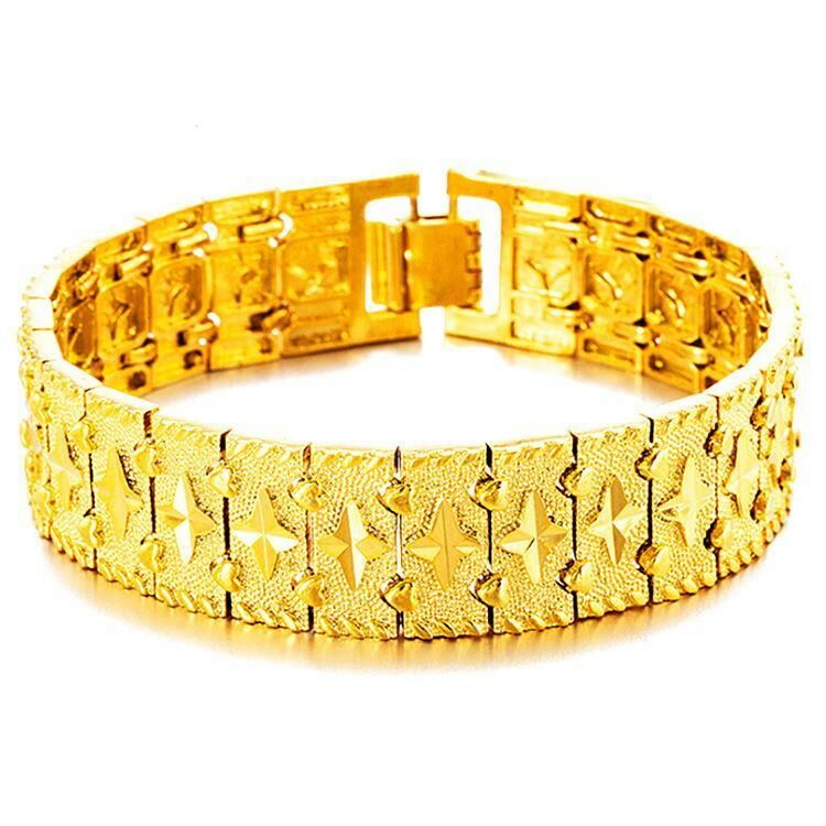 European coin gold wide version bracelet, brass gold-plated watch band bracelet, Vietnamese sand gold men's powerful bracelet