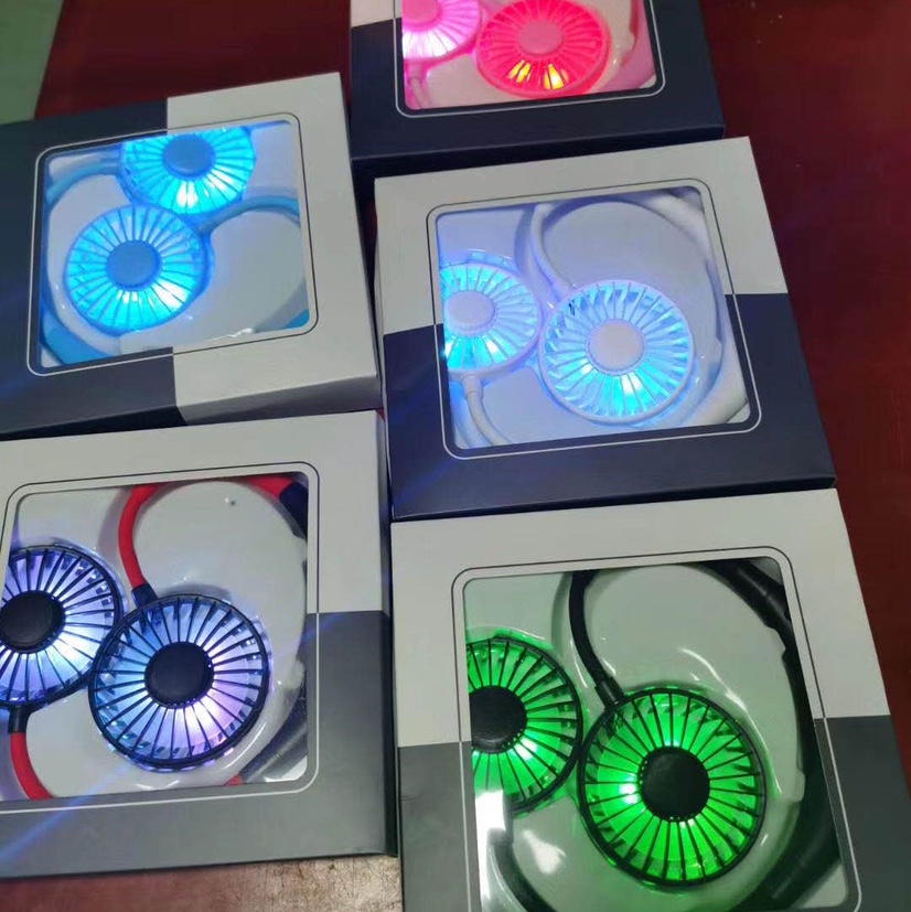 网红三代挂脖充电风扇 懒人挂脖风扇 灯光充电风扇