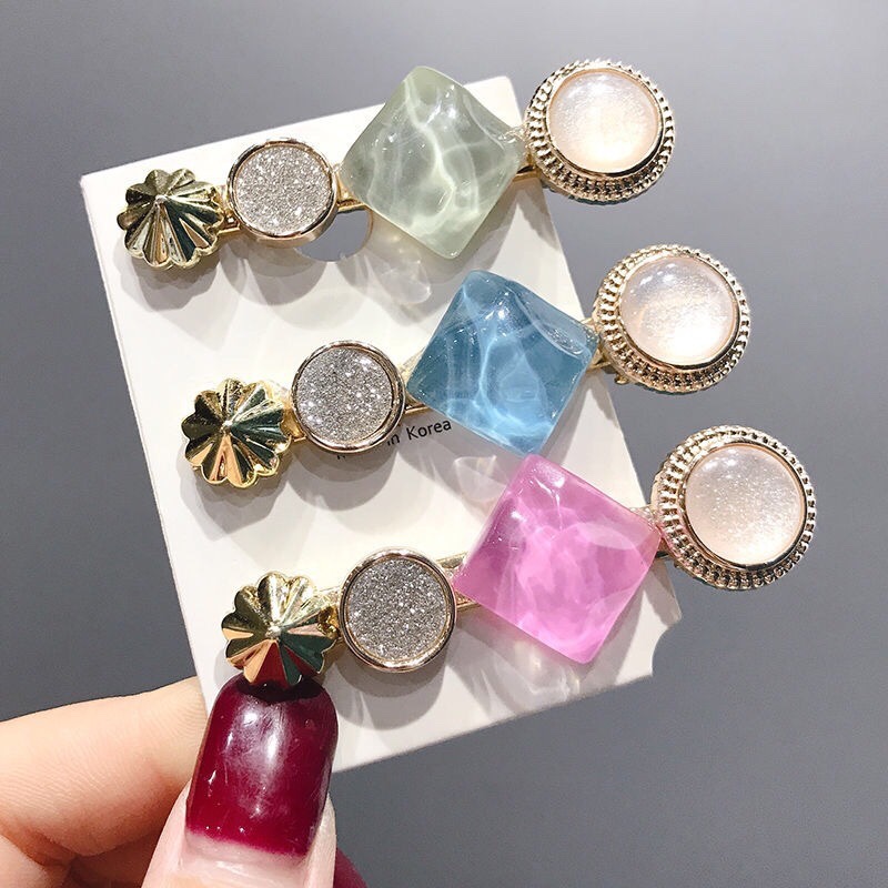 Korean macaron hair clips, women's bangs, seaside clips, simple one-line clips at the back of the head, Instagram trendy retro style Specification image