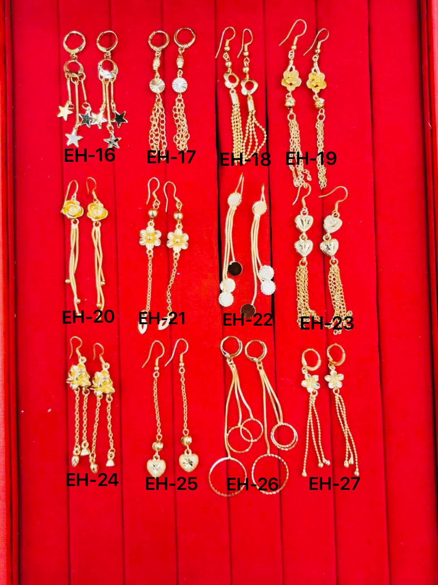 Simulated gold earrings for women, Vietnamese sand gold earrings, long jewelry that does not fade for a long time Specification image