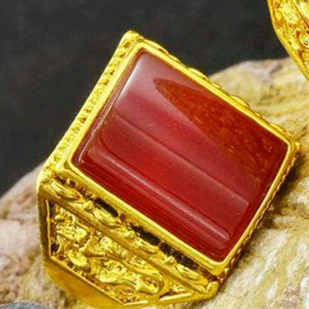 New pure brass gold-plated ring, agate sand gold ring, men's European coin set with gemstones and jade undefined