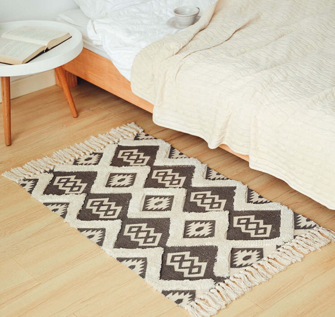 名杨织秀棉线编织数码印花簇绒进门垫流苏60X90床边垫换鞋脚垫细节图