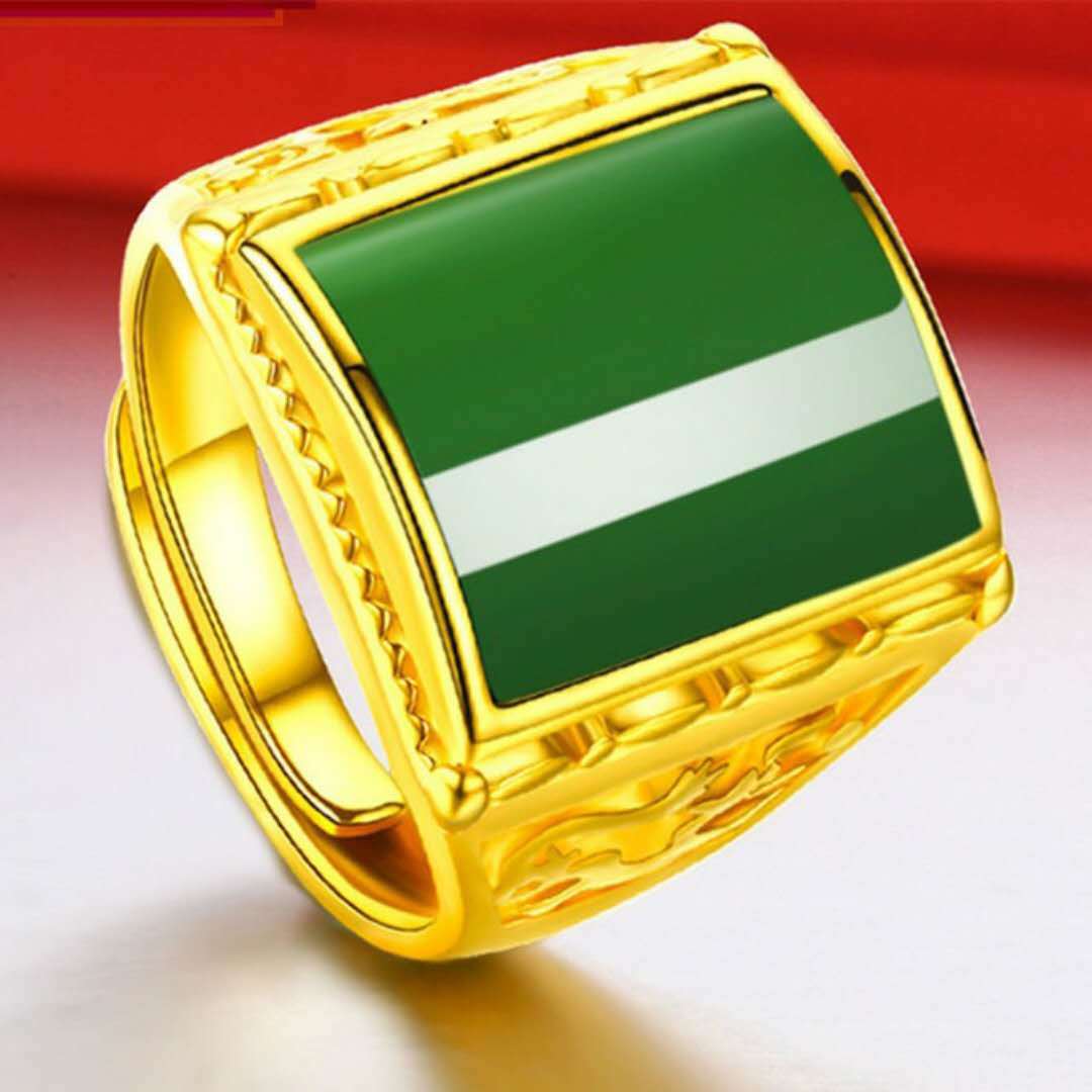 New pure brass gold-plated ring, agate sand gold ring, men's European coin set with gemstones and jade details Picture