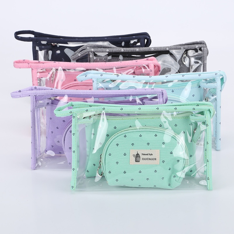 2020 Best-selling transparent PVC cosmetic bag three-piece set, cosmetic bag, beauty gift bag customization, LOGO source manufacturer Specification image