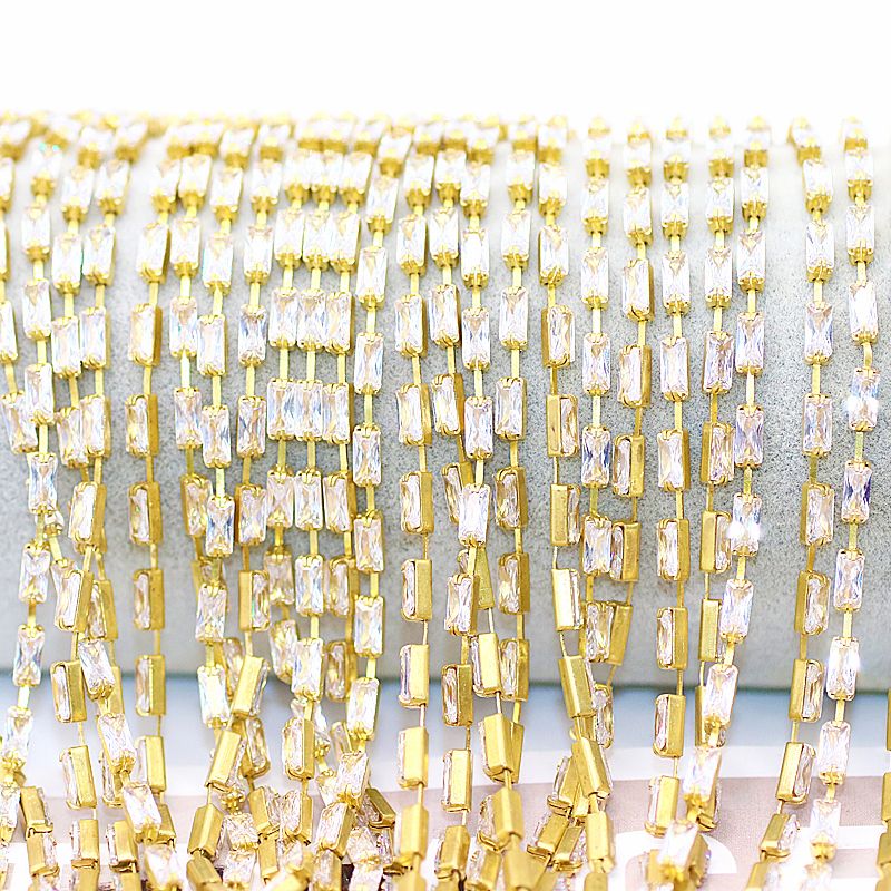 Yili Zircon claw chain: Shop around. Rectangular zircon claw chain 2*4/3*7mm vertical row vertical sparse zircon chain manufacturer wholesale details Picture