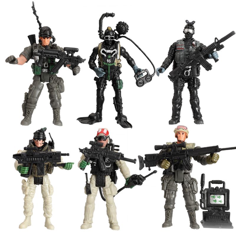 3.75寸兵人模型 军人警察CS公仔 10cm关节可动人偶套装塑料玩具兵