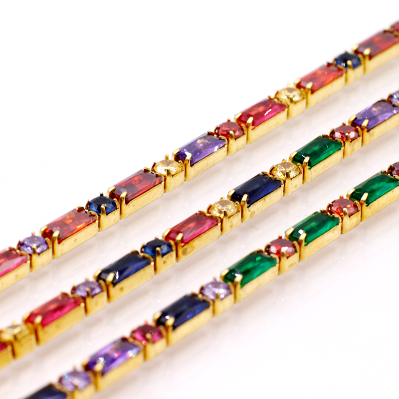 【 Rectangular & Round 】 Rectangular meta-shaped zircon claw chain, copper studded with diamonds, handcrafted chain, nail art, clothing and jewelry in stock 6 detail image 2