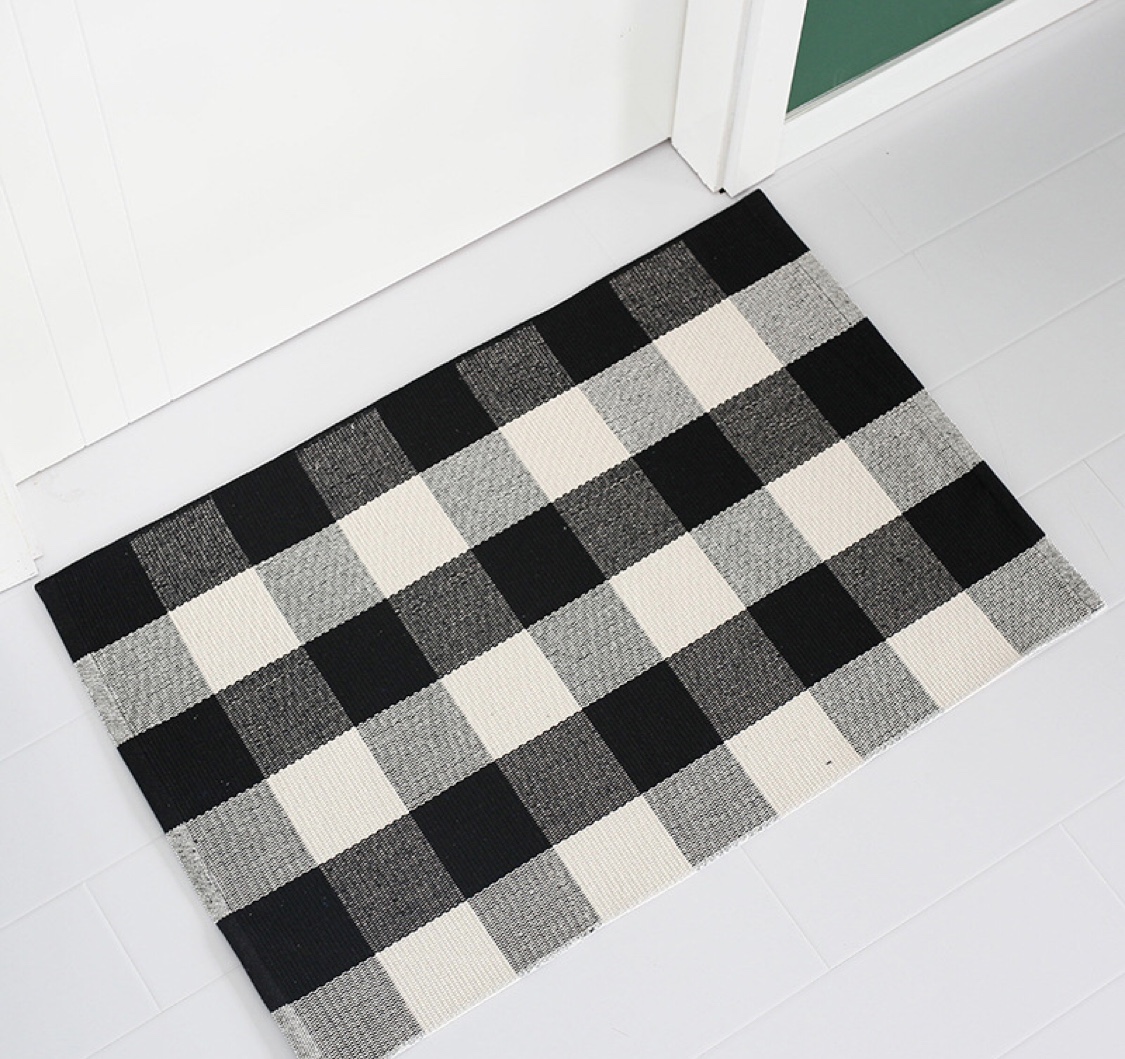 名杨织秀 黑白格地垫现代简约进门垫客厅地毯 棉线编织地毯地垫