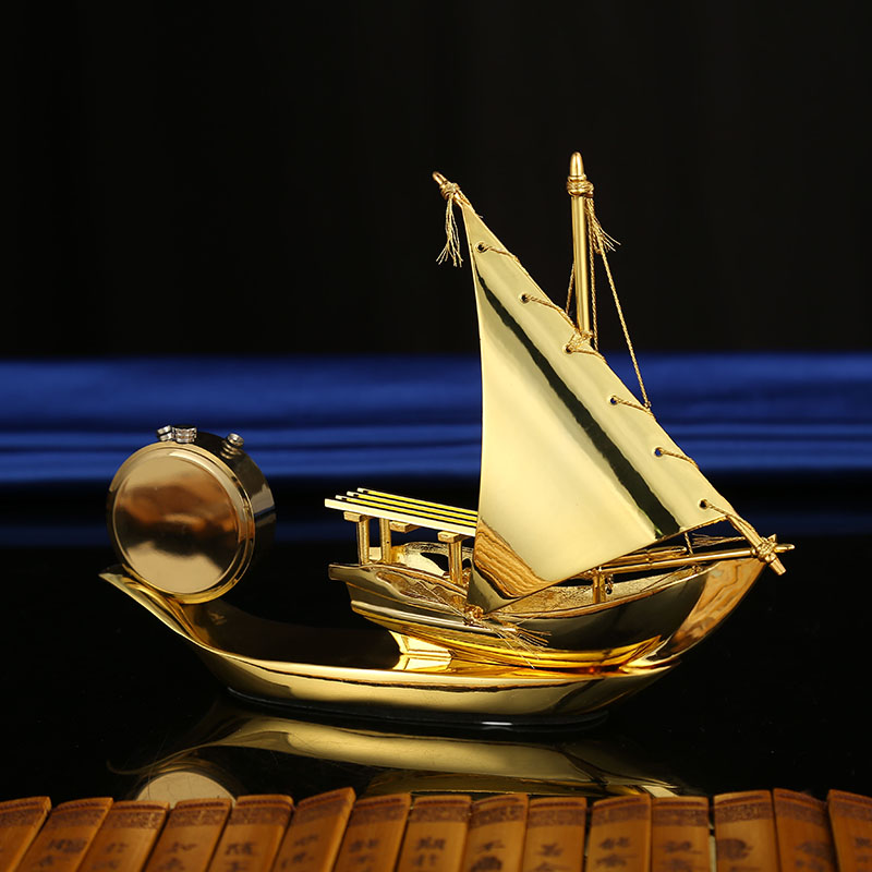 汽车用品金色时钟帆船摆饰车内合金一帆风顺摆件一件代发详情3
