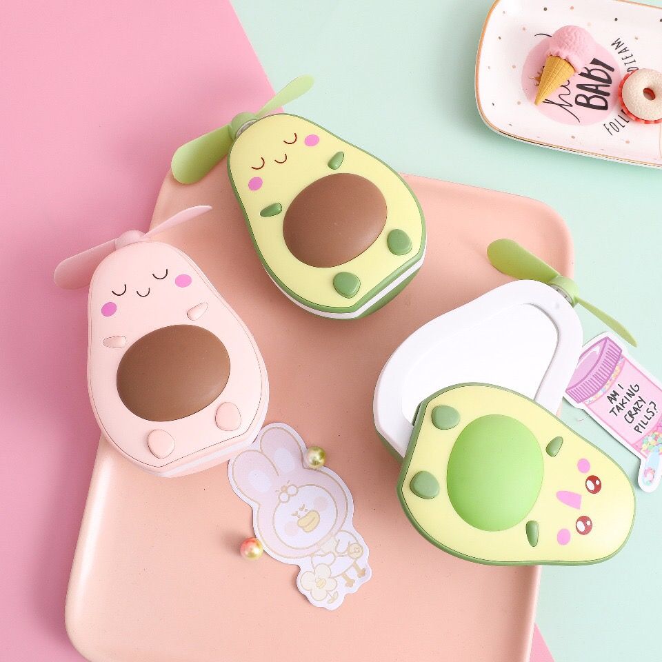 Fruit Quicksand Beauty mirror fan Mini Handheld Night light fan USB charging portable mute fan
