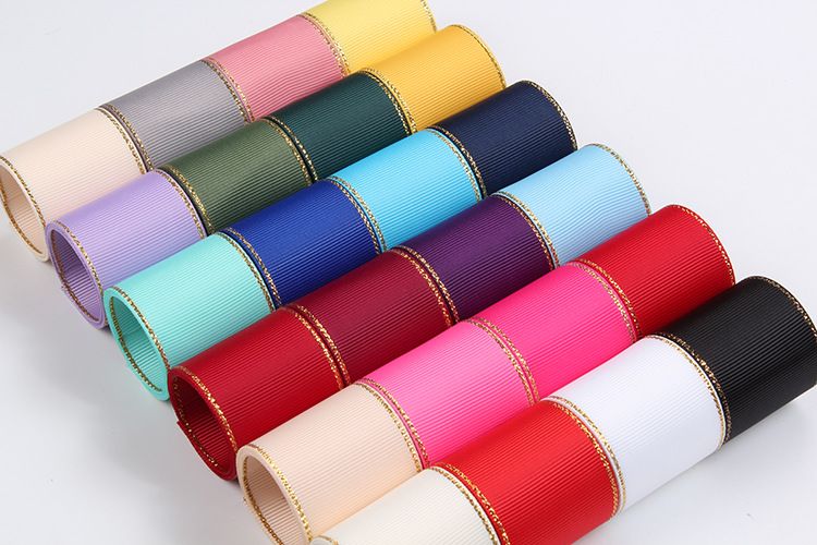 鼎信织带4.0CM罗纹金边带DIY手工蝴蝶结装饰彩带礼品包装纯色螺纹丝带