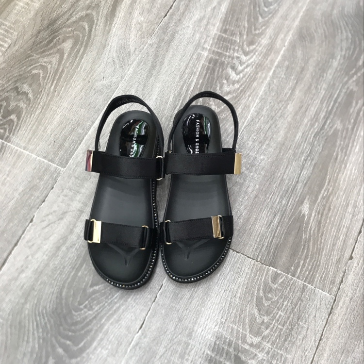 Summer sandals for women with comfortable feet, black flat flat with word paste thumbnail