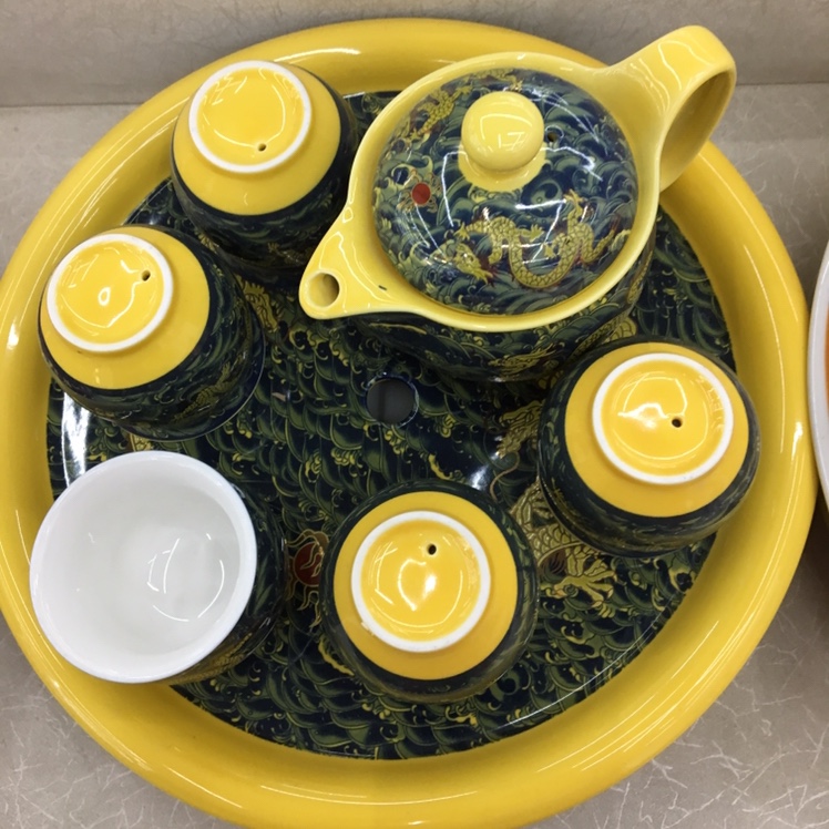 Kunkun Ceramic 7-head glazed Tea Set with tray, Ceramic Tea set, Double-layer cup, heat-resistant tea tray, complete set of Gongfu tea set, gift tea set 107