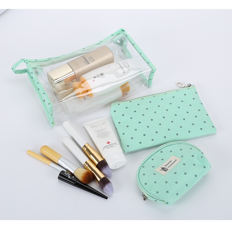2020 Best-selling transparent PVC cosmetic bag three-piece set, cosmetic bag, beauty gift bag customization, LOGO source manufacturer Item Picture