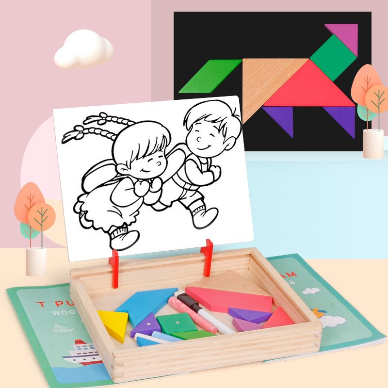 The Mystery of the Wooden magnetic tangram T-shaped Puzzle: Early education AIDS and toys for children, boys and girls Item Picture