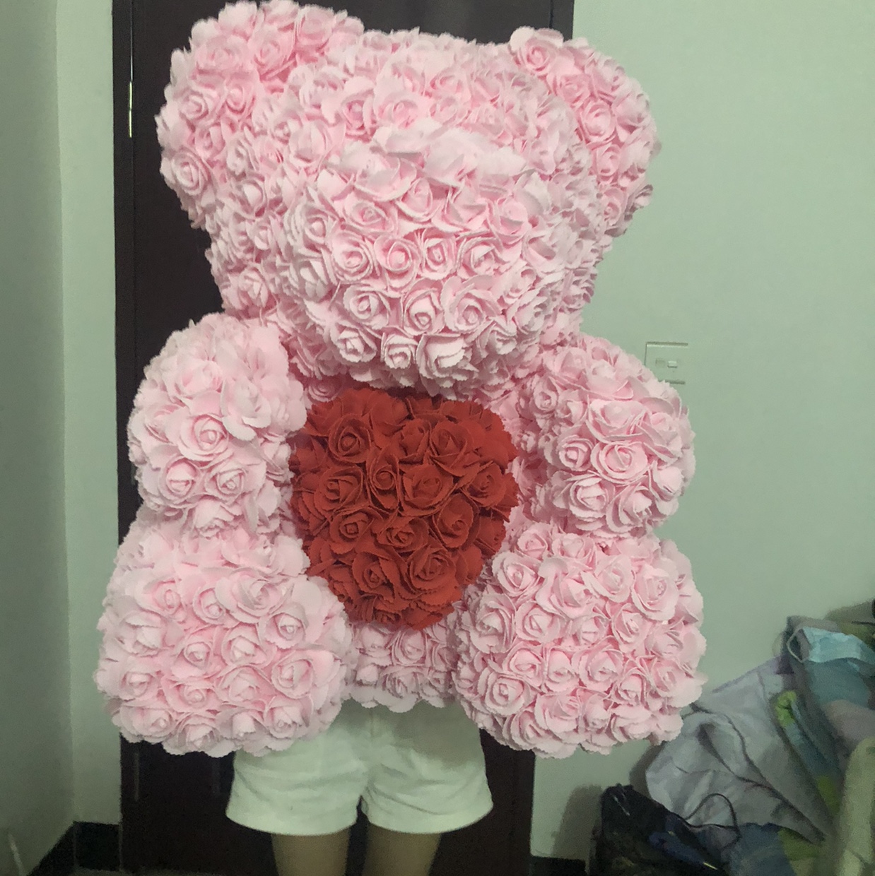 泡沫花小熊大熊花熊抱爱心独角兽情人节婚庆装饰品