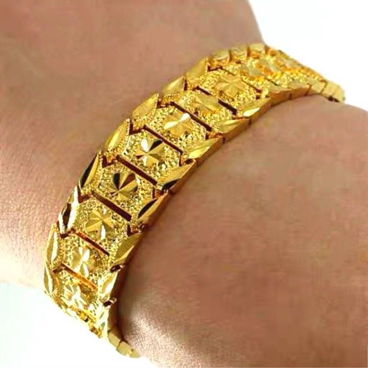 European coin gold wide version bracelet, brass gold-plated watch band bracelet, Vietnamese sand gold men's powerful bracelet Specification image