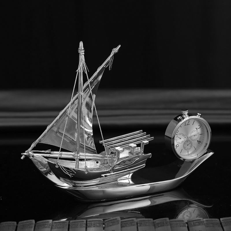 汽车用品金色时钟帆船摆饰车内合金一帆风顺摆件一件代发详情4