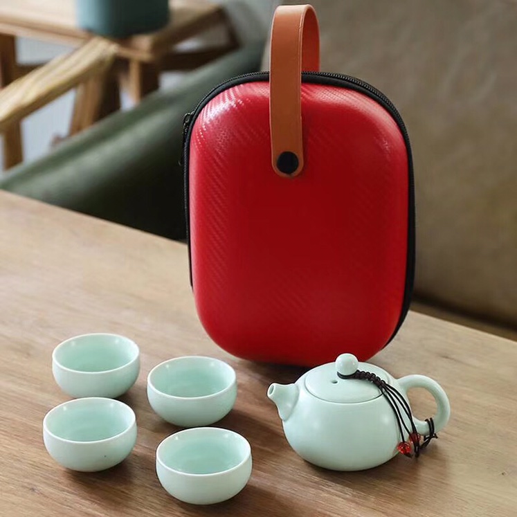 A pot of four cups tea set travel pack portable wrapping box capsule bag thumbnail