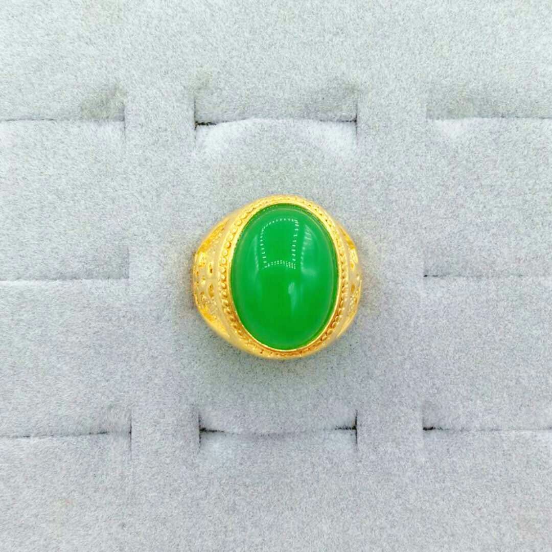 New pure brass gold-plated ring, agate sand gold ring, men's European coin set with gemstones and jade undefined
