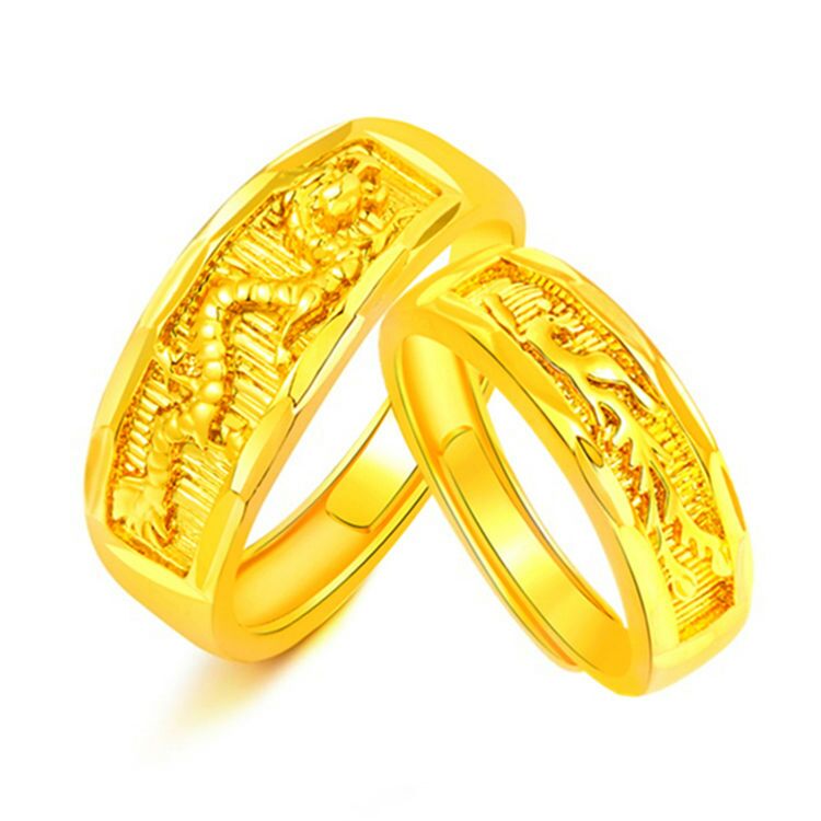 Gold rings, couple rings for men and women, simulated gold, pure gold rings, sand gold loose-mouth square rings, gold-plated jewelry undefined