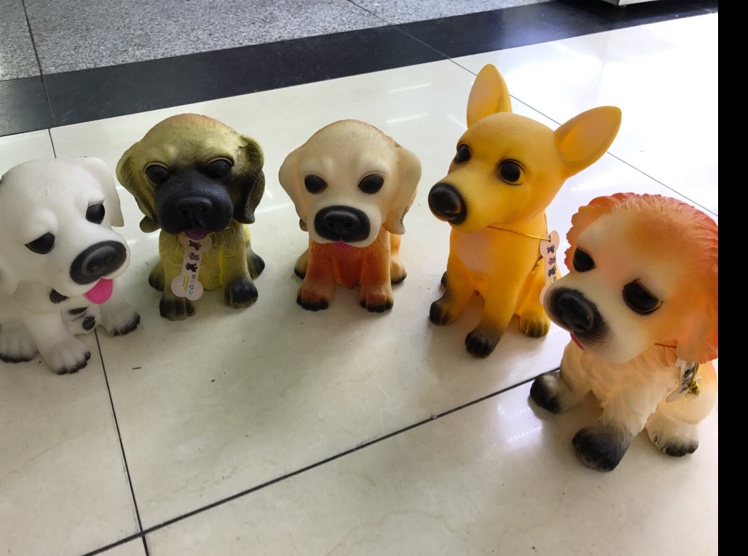 Various patterned dog toys made of vinyl
