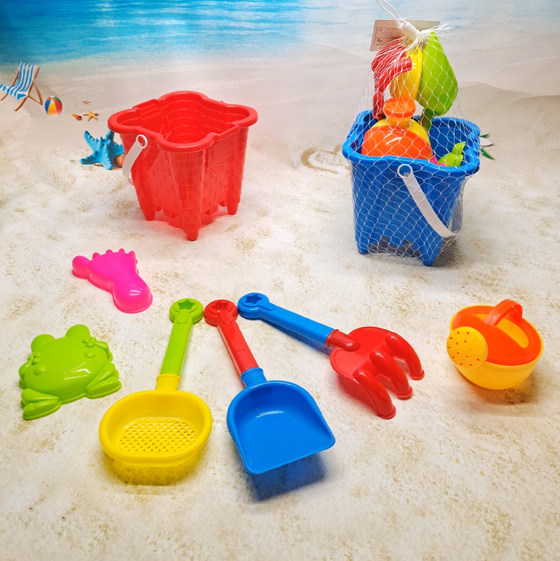 Children's beach toy shovel and bucket set Baby splashing with sand shovel Boy fishing net small bucket toy 688-806 thumbnail