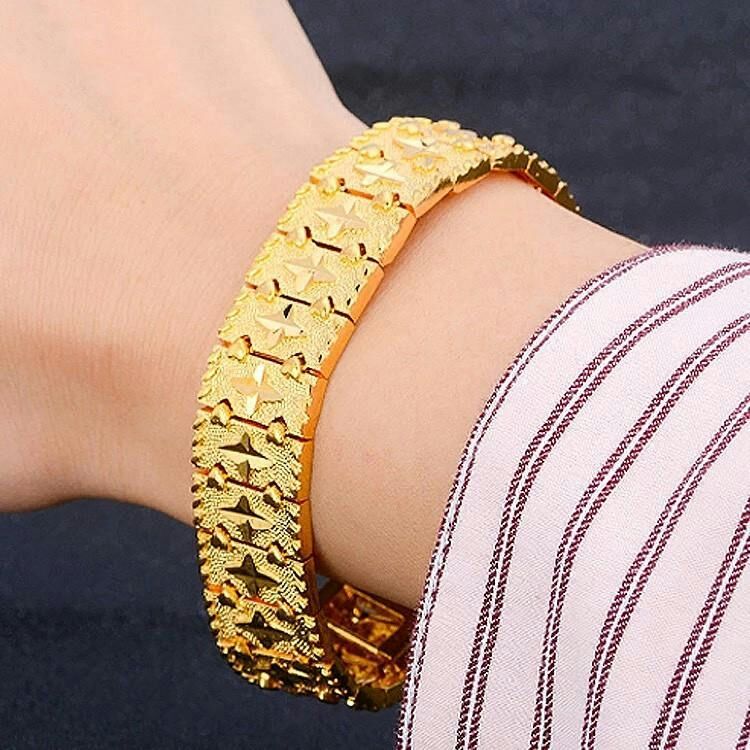 European coin gold wide version bracelet, brass gold-plated watch band bracelet, Vietnamese sand gold men's powerful bracelet details Picture