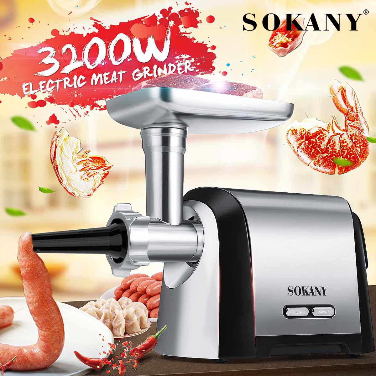 Sokany Electric meat mincer Household multifunctional automatic stainless steel mincer compact 088 thumbnail