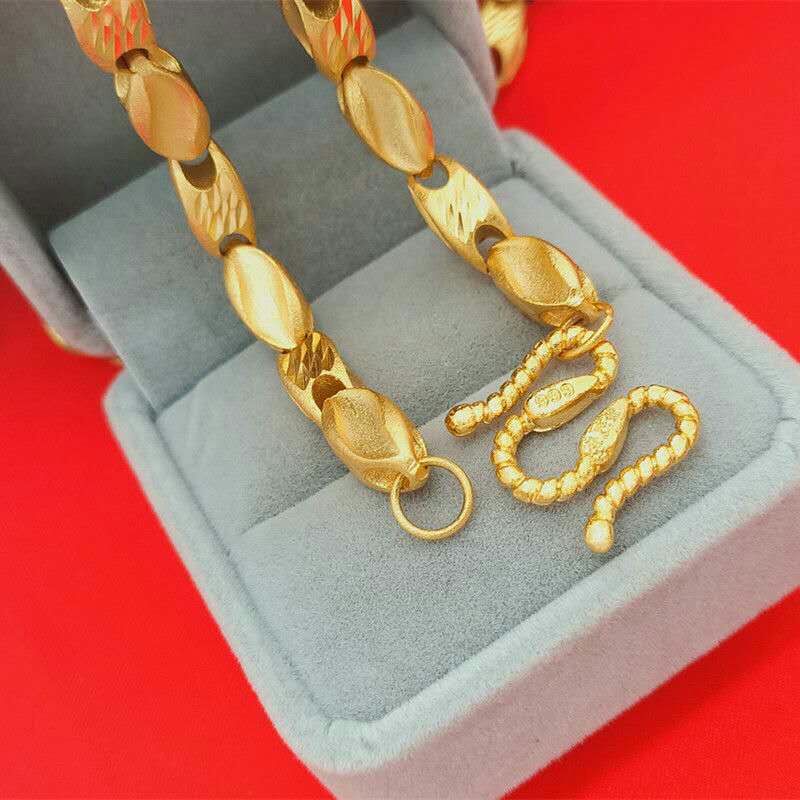 Gold-plated necklace for men, Vietnamese sand gold with a rough matte finish and bamboo joint ingot. It is powerful, luxurious and does not fade for a long time undefined