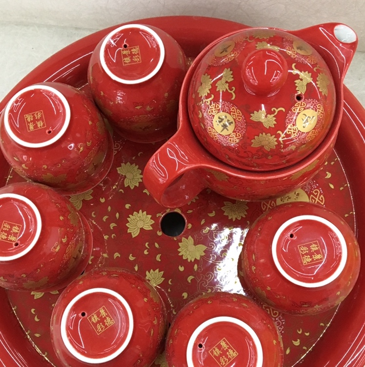 Ceramic tea set double cup set with tea tray red glaze whole set of Kung fu tea set ironing proof gift thumbnail