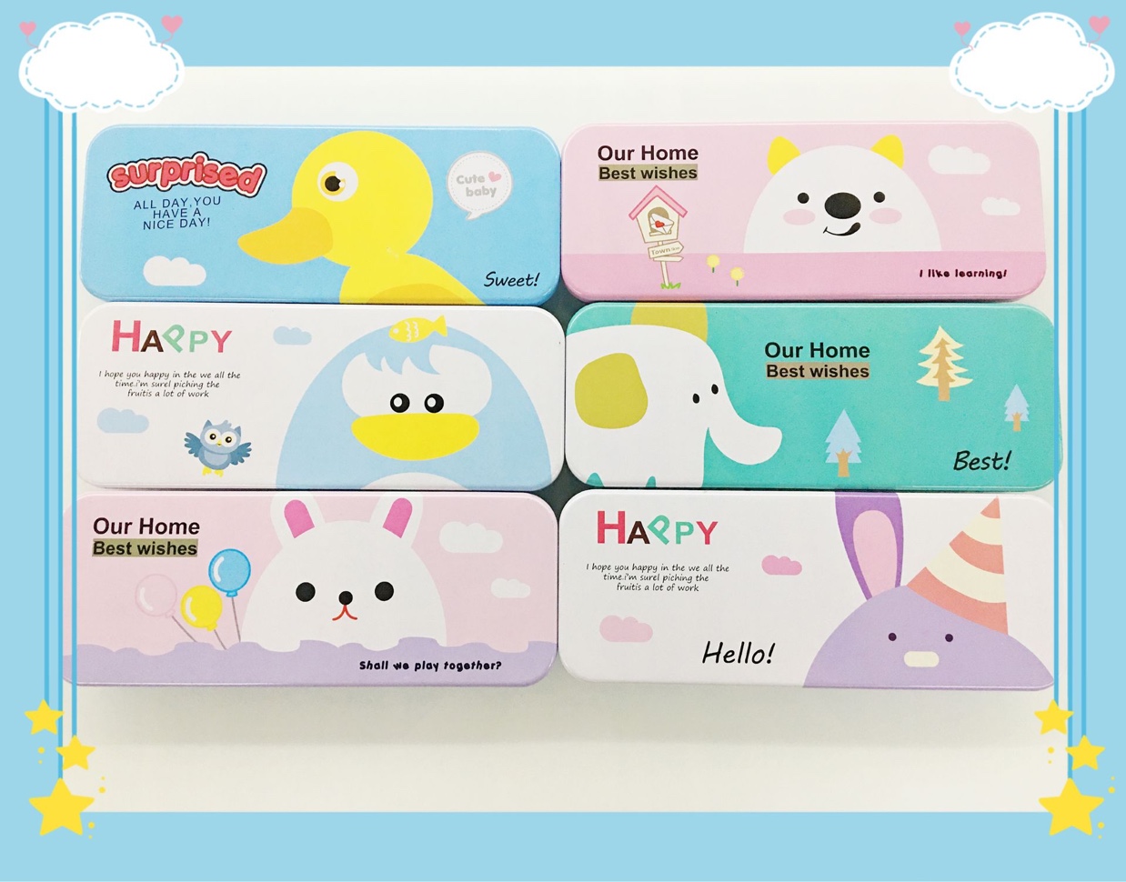 马口铁双层可爱小动物文具盒6个图案混装货号QZ-详情1