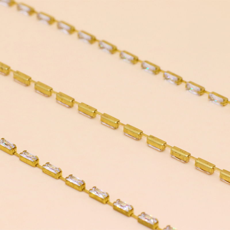 Yili Zircon claw chain: Shop around. Rectangular zircon claw chain 2*4/3*7mm vertical row vertical sparse zircon chain manufacturer wholesale detail image 7
