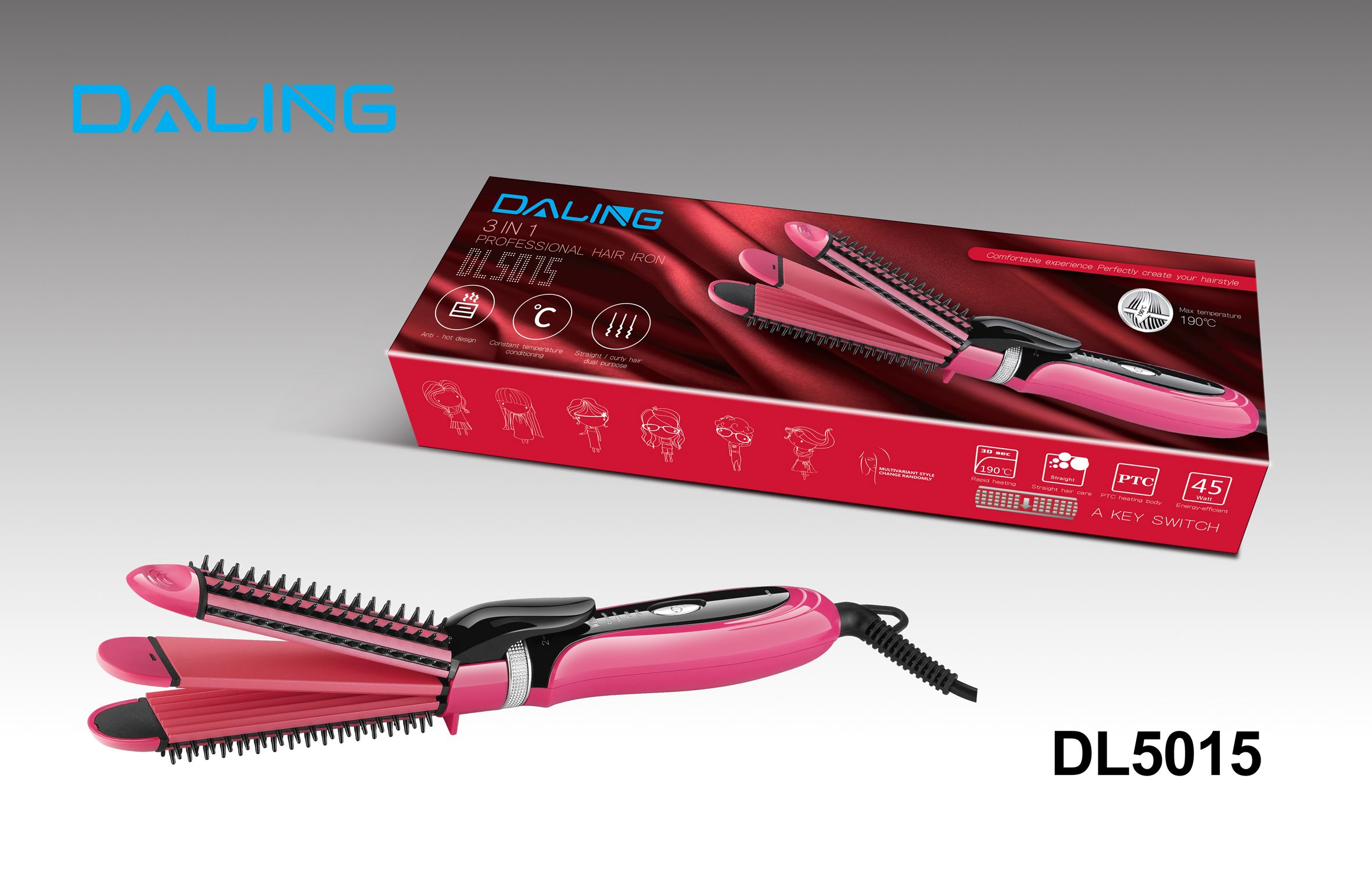 Daling DL-5015 Women's Curling irons, Plug in women's curling irons, Hair curlers and bangs wholesale across borders full figure