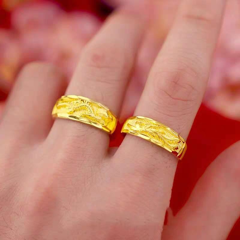 Gold rings, couple rings for men and women, simulated gold, pure gold rings, sand gold loose-mouth square rings, gold-plated jewelry Specification image