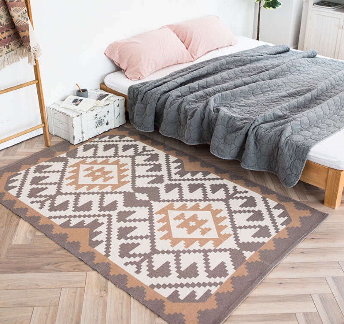 名杨织秀棉线编织印花复古北欧风格流苏手工打结地垫家用卧室地毯图