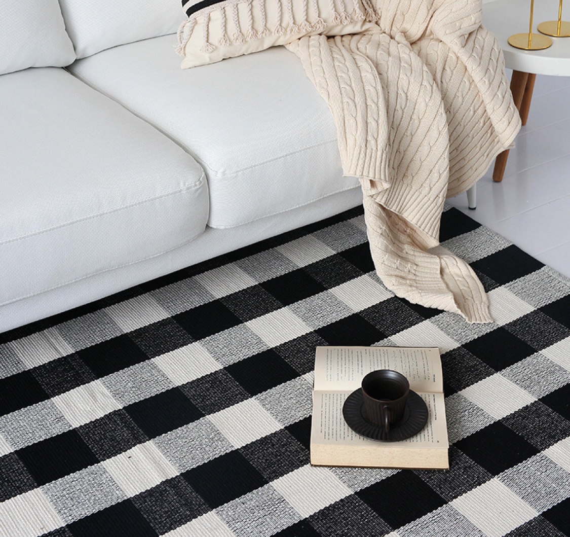 名杨织秀 黑白格地垫现代简约进门垫客厅地毯 棉线编织地毯地垫详情图6
