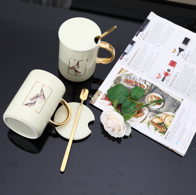 Korean fashion abstract mugs creative painted gold ceramic mugs department store gifts water mugs lovers coffee mugs