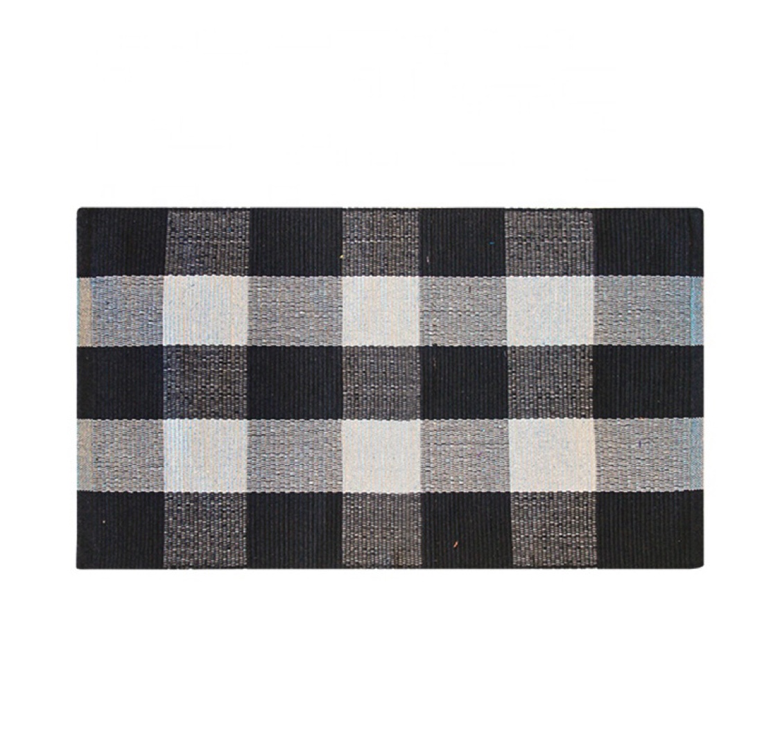 名杨织秀 黑白格地垫现代简约进门垫客厅地毯 棉线编织地毯地垫产品图