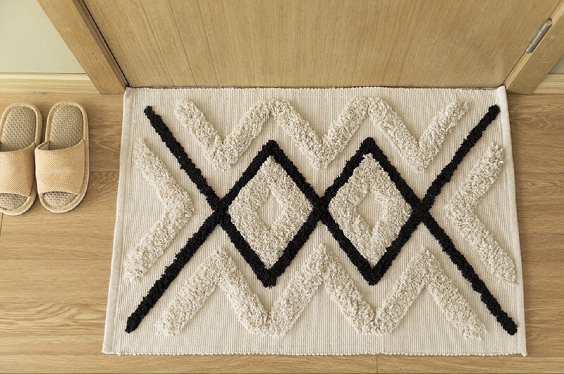 名杨织秀 黑白多线条棉线编织簇绒卷边地垫欧式简约家居床尾垫详情图7