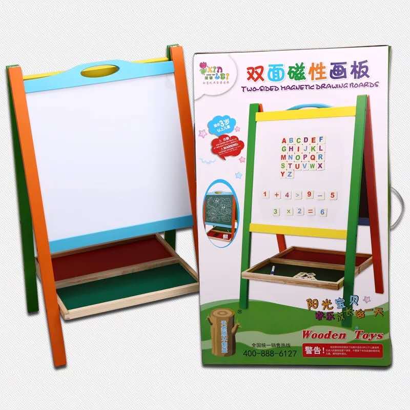 新蕾多功能实木双面磁性儿童画板画架小黑板画画写字板图
