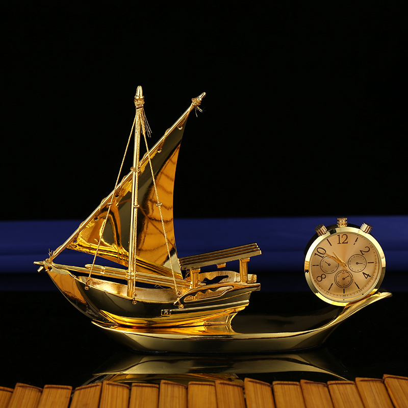 汽车用品金色时钟帆船摆饰车内合金一帆风顺摆件一件代发详情2