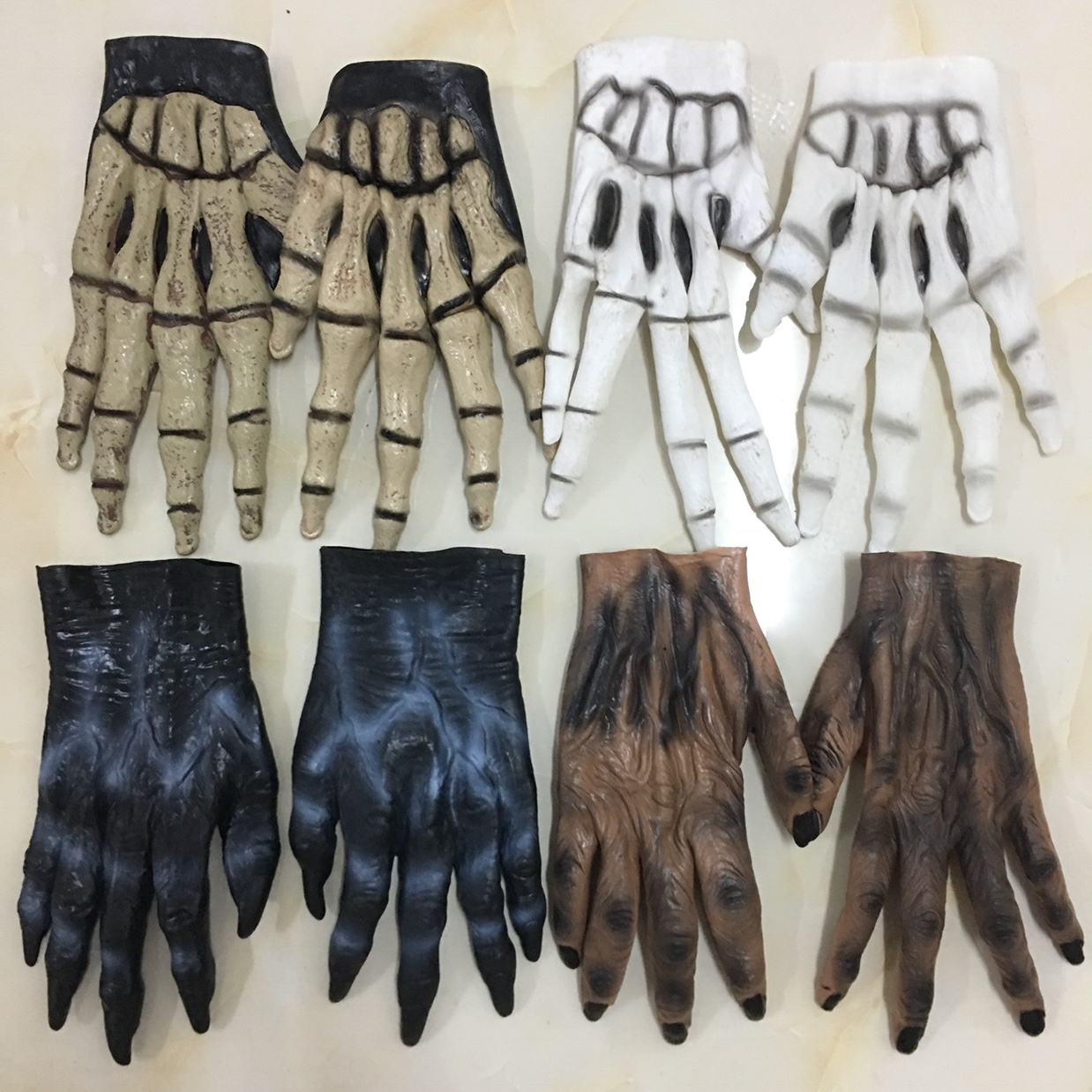 Halloween horror decoration: Skull rubber gloves, witch hands, werewolf, demon masquerade ball decoration props