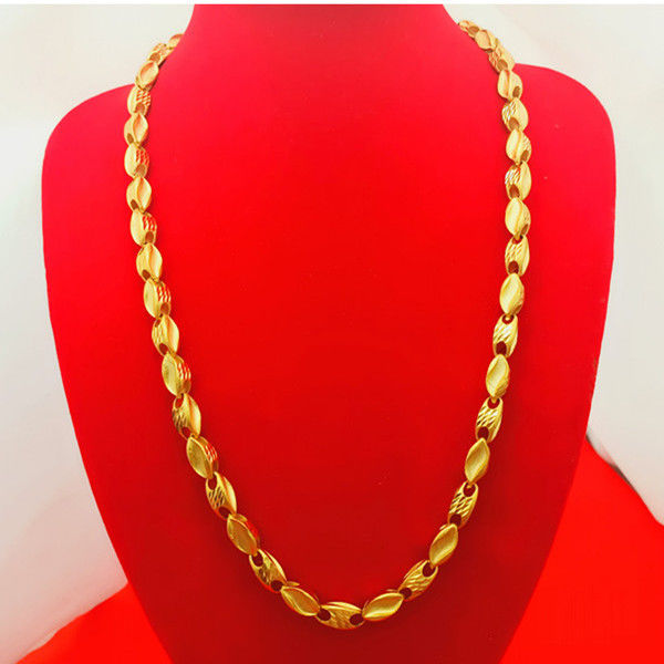Gold-plated necklace for men, Vietnamese sand gold with a rough matte finish and bamboo joint ingot. It is powerful, luxurious and does not fade for a long time details Picture