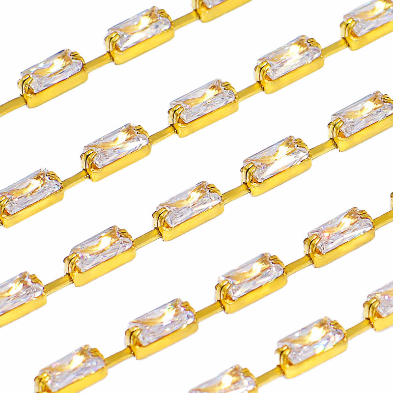 Yili Zircon claw chain: Shop around. Rectangular zircon claw chain 2*4/3*7mm vertical row vertical sparse zircon chain manufacturer wholesale detail image 3